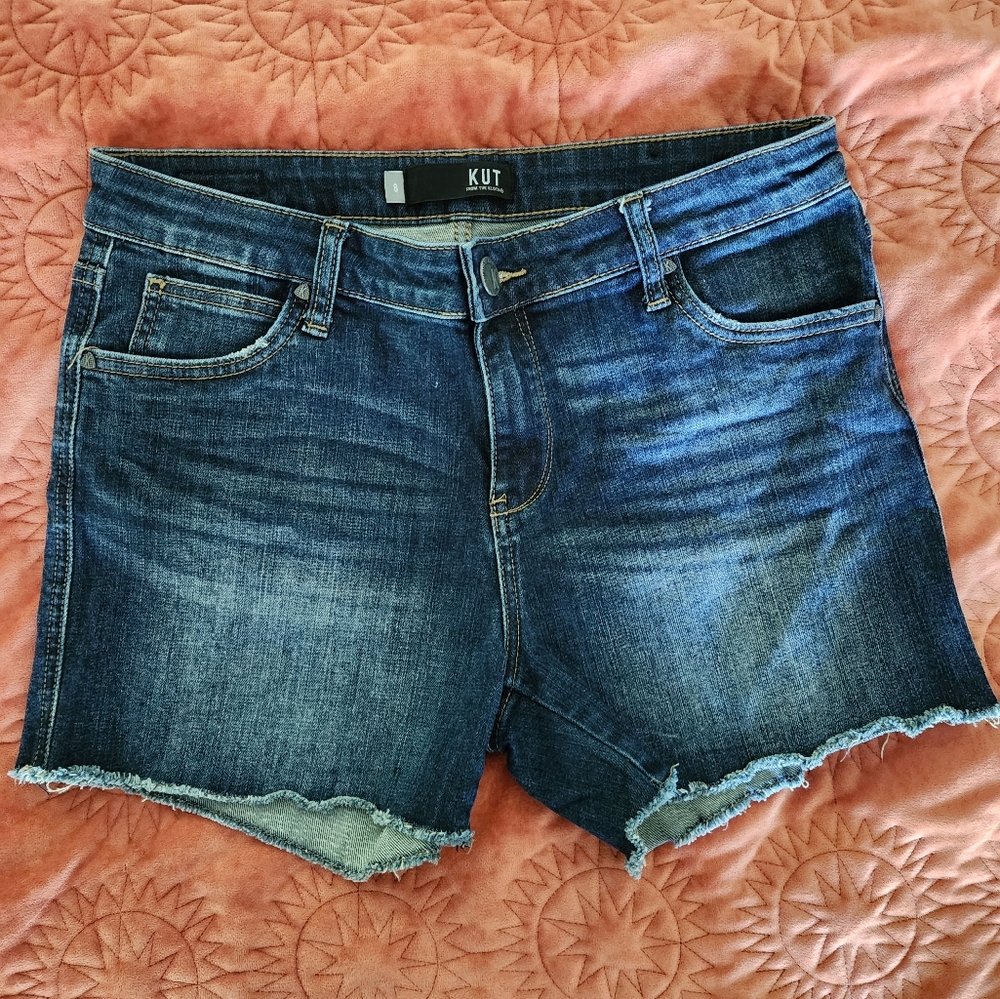 Kut from the Kloth Gidget Frayed Denim Shorts, Size 8, Mid Rise